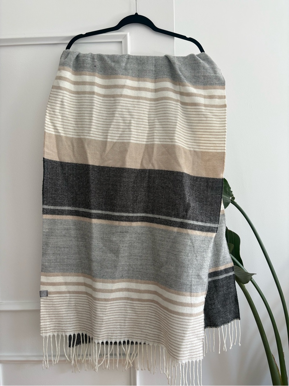 Calvin Klein Striped Knit Midi Skirt in Gray, Cream & Beige